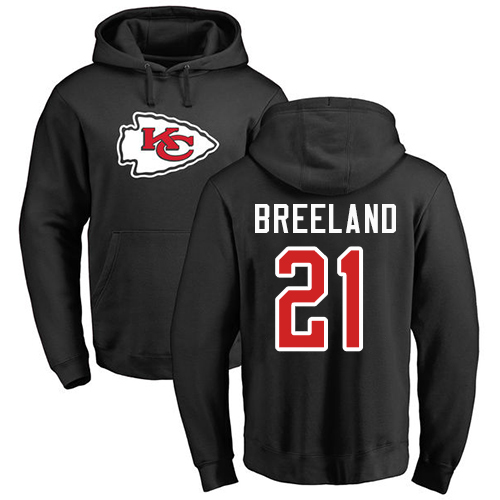 Men Kansas City Chiefs #21 Breeland Bashaud Black Name and Number Logo Pullover Hoodie